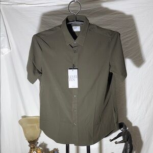 LEVEL TEN Men's Short Sleeve Button-Down Shirt — Olive Green